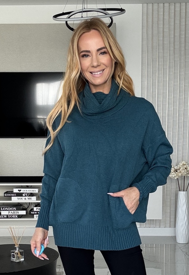 Emma pulóver pávakék – Kötött női pulóver – Innova Fashion